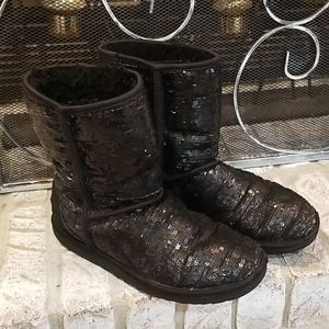 UGG Short Black Sparkle Boots, Size 8